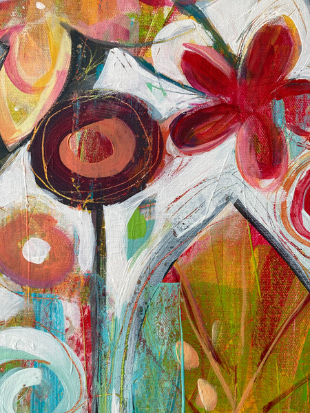 "Eternal Optimist" Original contemporary floral original painting by Mary Loos.